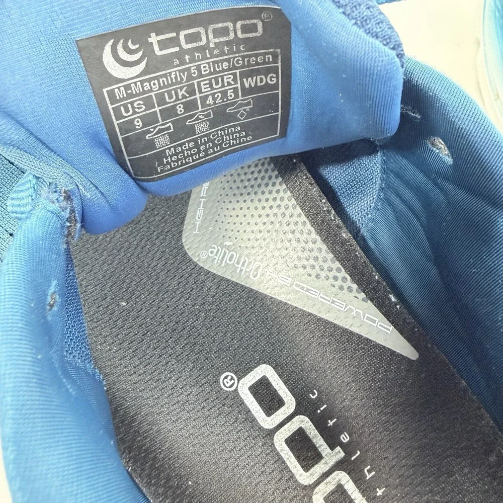 Topo Magnifly 5 Running Shoes Mens Size 9 Blue Green